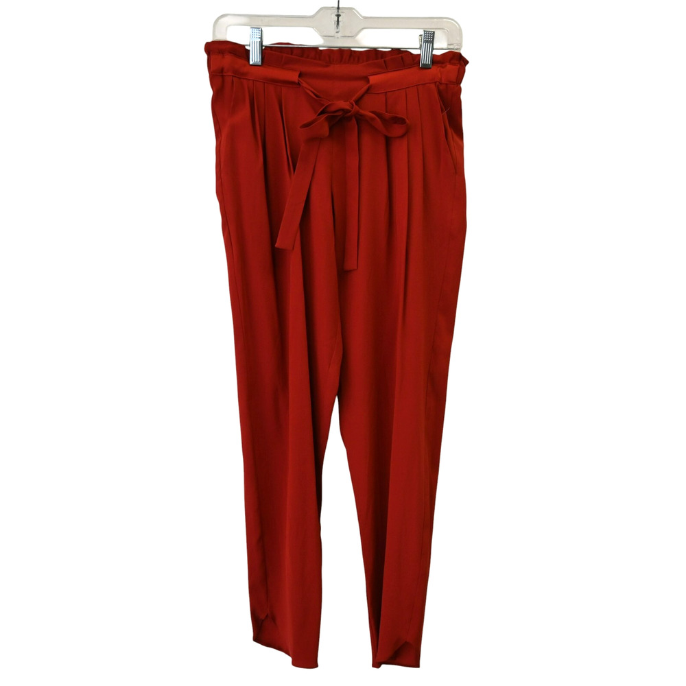 Ramy Brook Allyn Pants Size XS Silk Red Cropped Belted High Waisted Elastic